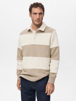 Mango Bolar Stripe Collared Neck Jumper, Medium Brown