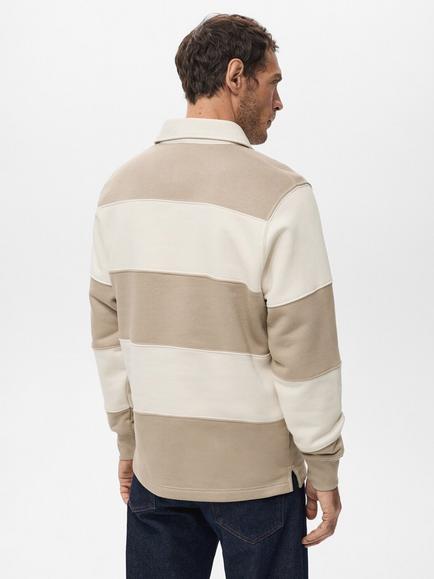 Mango Bolar Stripe Collared Neck Jumper - view 2, Medium Brown