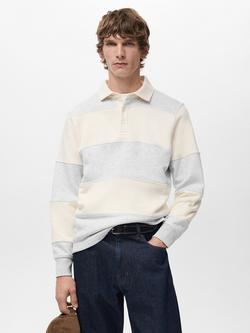 Mango Bolar Stripe Collared Neck Jumper, Pastel Grey