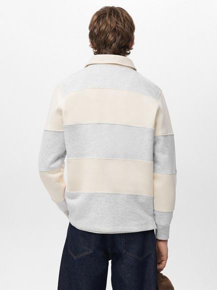 Mango Bolar Stripe Collared Neck Jumper - view 2, Pastel Grey