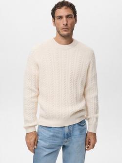 Mango Marieta Textured Crew Neck Jumper, Natural White, Natural White