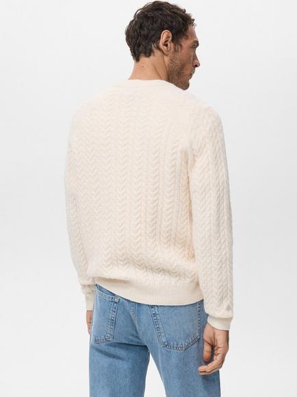 Mango Marieta Textured Crew Neck Jumper, Natural White - view 2, Natural White