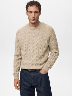 Mango Marieta Cable Knit Jumper, Medium Brown, Medium Brown