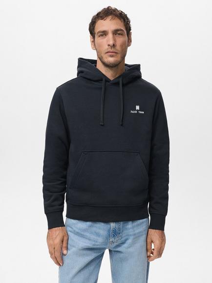Mango Paris Cotton Graphic Hoodie, Navy, Navy