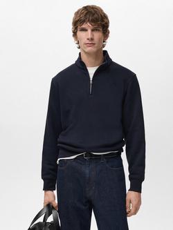 Mango Winny Zip Neck Jumper, Navy