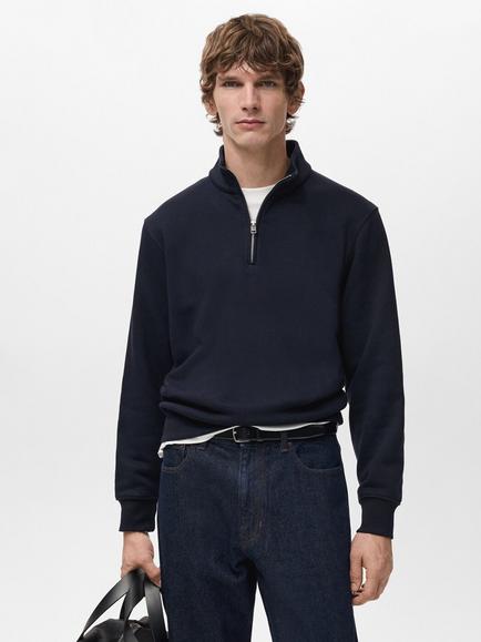Mango Winny Zip Neck Jumper, Navy