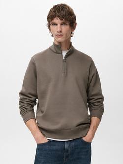 Mango Winny Zip Neck Jumper, Medium Brown