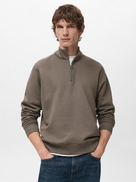 Mango Winny Zip Neck Jumper, Medium Brown