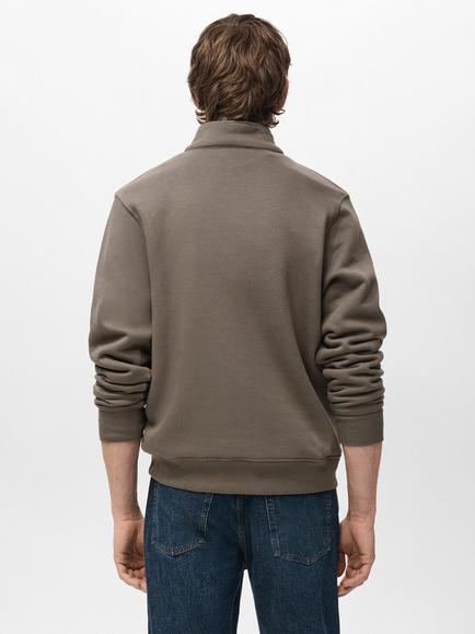 Mango Winny Zip Neck Jumper - view 2, Medium Brown