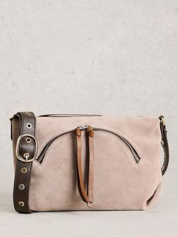 White Stuff Hollie Pure Suede Crossbody Bag, Green Khaki, Natural