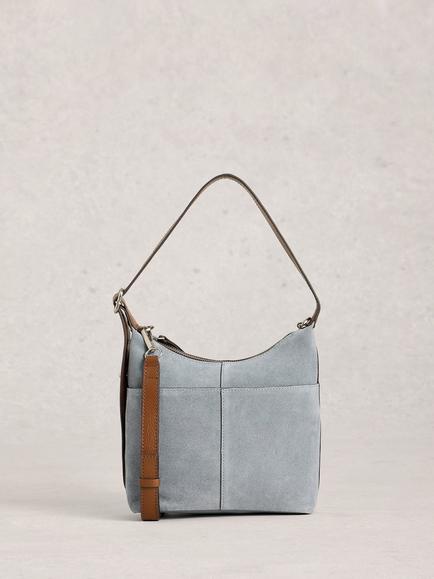 White Stuff Mini Suede Convertible Crossbody Bag, Light Blue