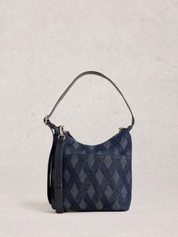White Stuff Diamond Denim Mini Crossbody Bag, Dark Blue, Dark Blue