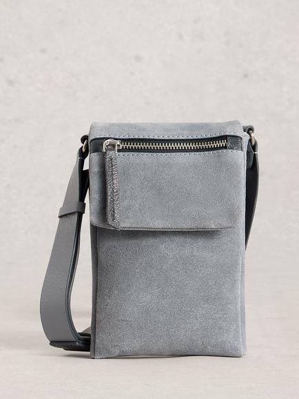 White Stuff Tiggy Pure Suede Mini Crossbody Bag, Blue Mid, Blue Mid