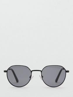 Mango Round Frame Sunglasses, Black, Black