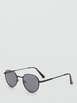 Mango Round Frame Sunglasses, Black - view 2, Black