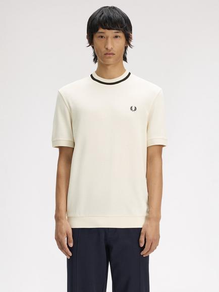 Fred Perry Crew Neck Cotton Pique T-Shirt, Ecru, Ecru