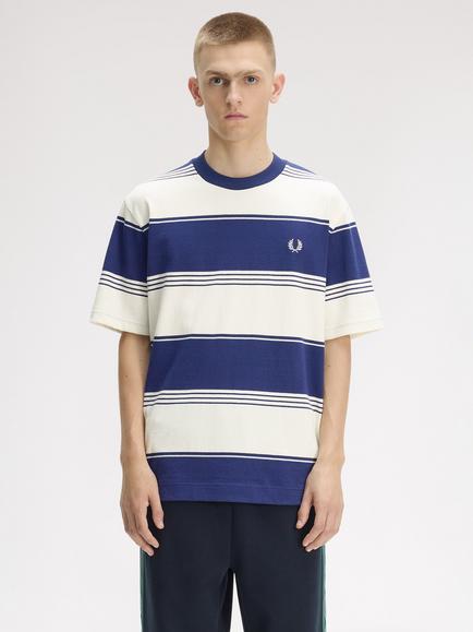 Fred Perry Heavyweight Cotton Regular Fit Short Sleeve Stripe T-Shirt, Ecru, Ecru