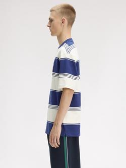 Fred Perry Heavyweight Cotton Regular Fit Short Sleeve Stripe T-Shirt, Ecru - view 2, Ecru