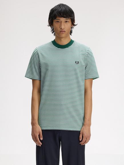 Fred Perry Cotton Fine Stripe Heavyweight T-Shirt, Sport Green, Sport Green