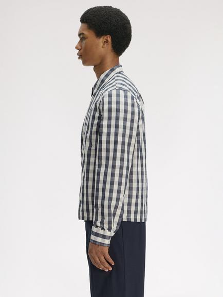 Fred Perry Cotton Rich Poplin Check Overshirt, Buttercream - view 2, Buttercream