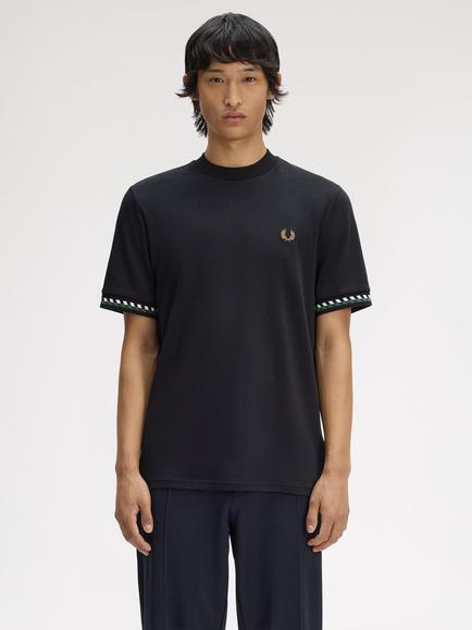 Fred Perry Cotton Jacquard Cuff T-Shirt, Black, Black