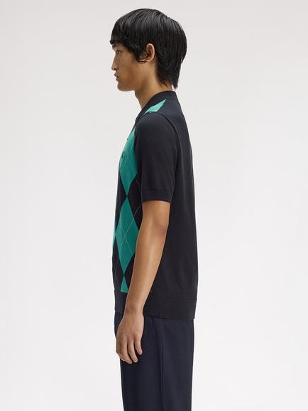 Fred Perry Cotton Argyle Knitted Shirt, Black - view 2, Black