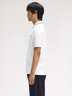 Fred Perry Cotton Crepe Pique Polo Shirt, Snow White - view 2, Snow White
