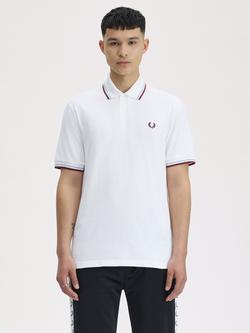 Fred Perry Cotton Twin Tipped Polo Shirt, White / Ice / Maroon, White / Ice / Maroon