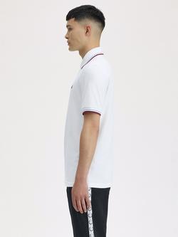 Fred Perry Cotton Twin Tipped Polo Shirt, White / Ice / Maroon - view 2, White / Ice / Maroon