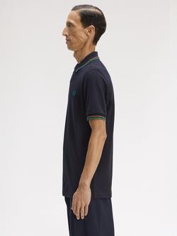 Fred Perry Cotton Twin Tipped Polo Shirt, Navy - view 2, Navy