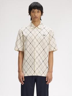 Fred Perry Tennis Net Print Argyle Beach Shirt, Ecru, Ecru