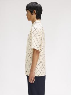 Fred Perry Tennis Net Print Argyle Beach Shirt, Ecru - view 2, Ecru