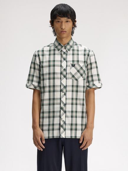 Fred Perry Cotton Classic Tartan Short Sleeve Shirt, Ecru, Ecru