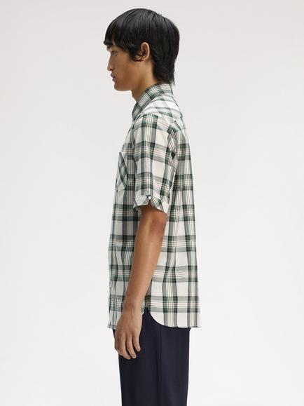 Fred Perry Cotton Classic Tartan Short Sleeve Shirt, Ecru - view 2, Ecru