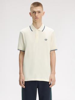 Fred Perry Cotton Twin Tipped Polo Shirt, Ecru, Ecru