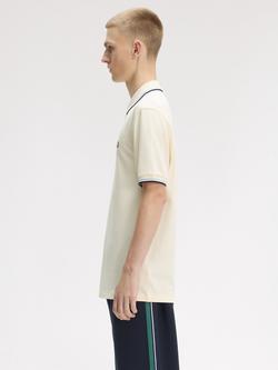 Fred Perry Cotton Twin Tipped Polo Shirt, Ecru - view 2, Ecru
