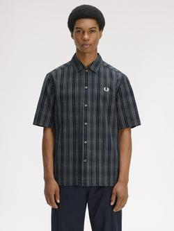 Fred Perry Cotton Seersucker Check Shirt, Navy, Navy