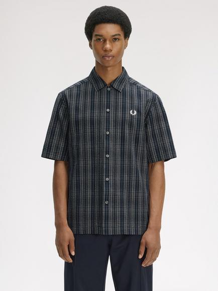 Fred Perry Cotton Seersucker Check Shirt, Navy, Navy