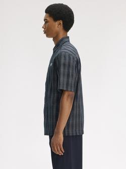Fred Perry Cotton Seersucker Check Shirt, Navy - view 2, Navy