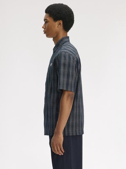 Fred Perry Cotton Seersucker Check Shirt, Navy - view 2, Navy