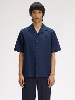 Fred Perry Linen Blend Revere Collar Shirt, Dark Airforce, Dark Airforce