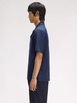 Fred Perry Linen Blend Revere Collar Shirt, Dark Airforce - view 2, Dark Airforce