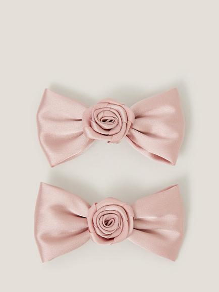 Monsoon Kids' Bridesmaid Rose Bow Hair Clips, Pack of 2, Pink