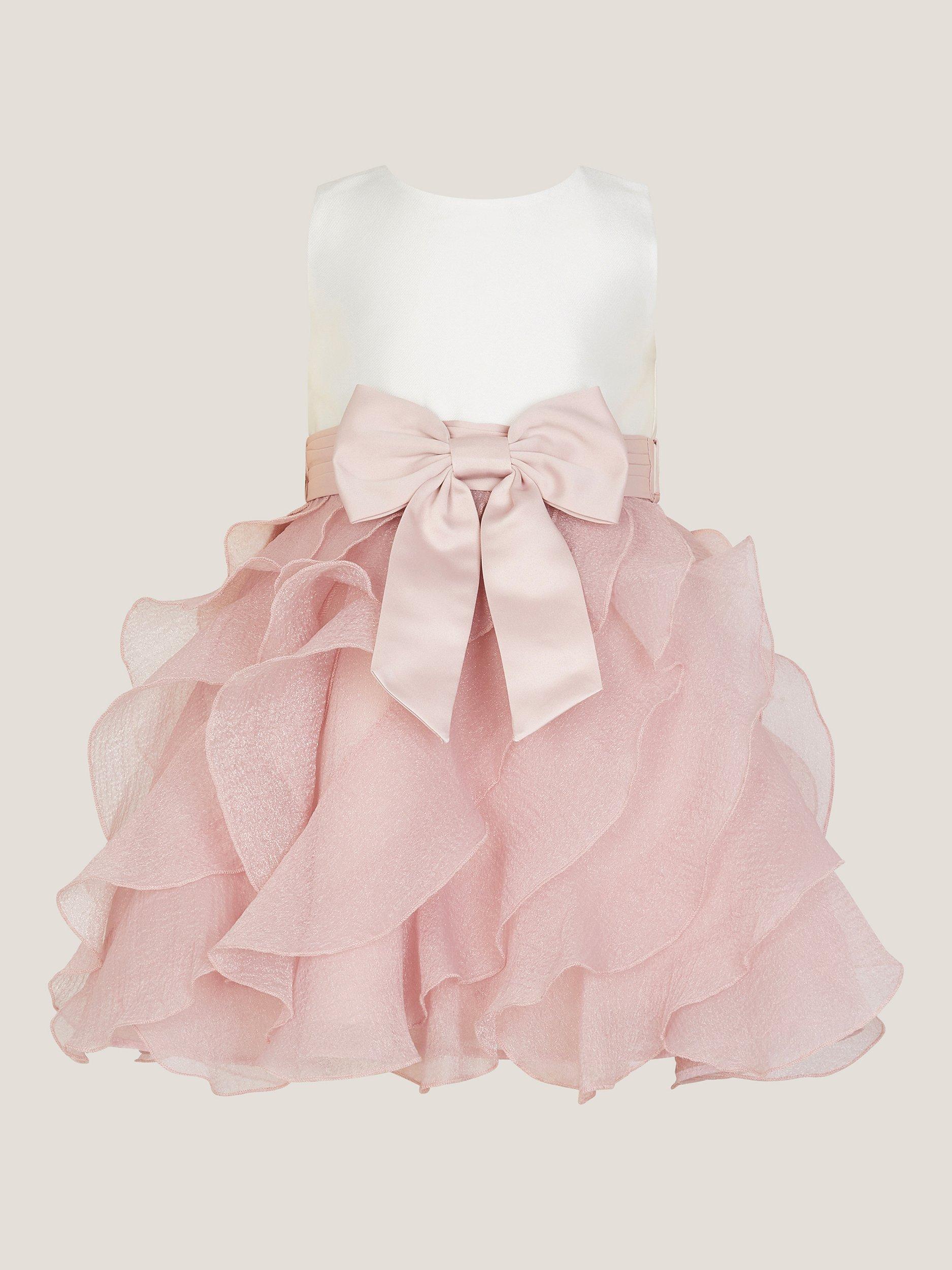 Product image 2 of 3, which shows Monsoon Baby Cancan Bow Dress, Pink, 0-3 months