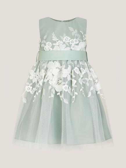 Monsoon Baby Felicity Floral  Dress, Sage - view 2, Sage