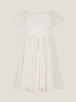 Monsoon Baby Floella Floral Lace Dress, Ivory, Ivory