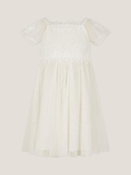 Monsoon Baby Floella Floral Lace Dress, Ivory, Ivory