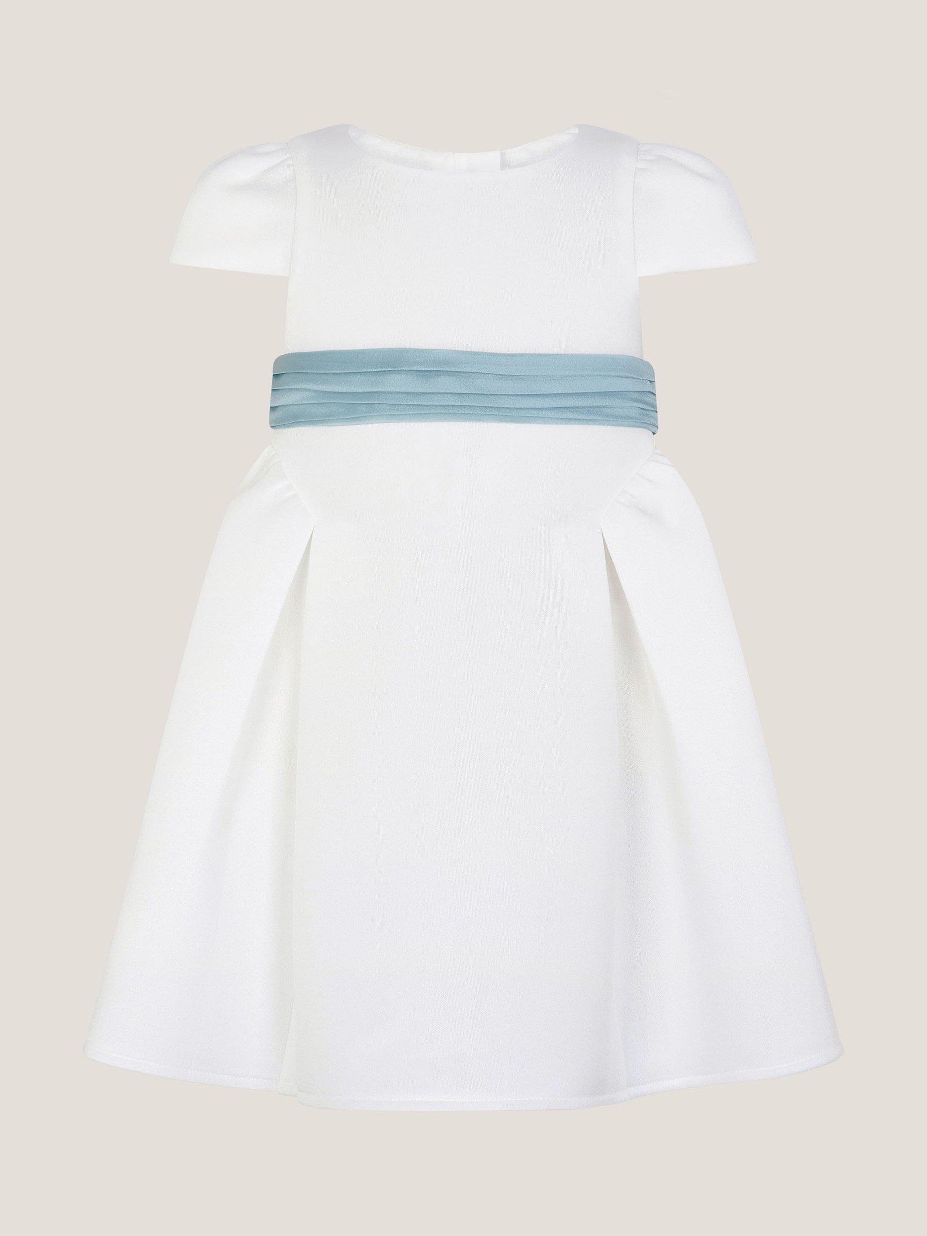 Product image 1 of 3, which shows Monsoon Baby Polly Bow Dress, Ivory, 0-3 months