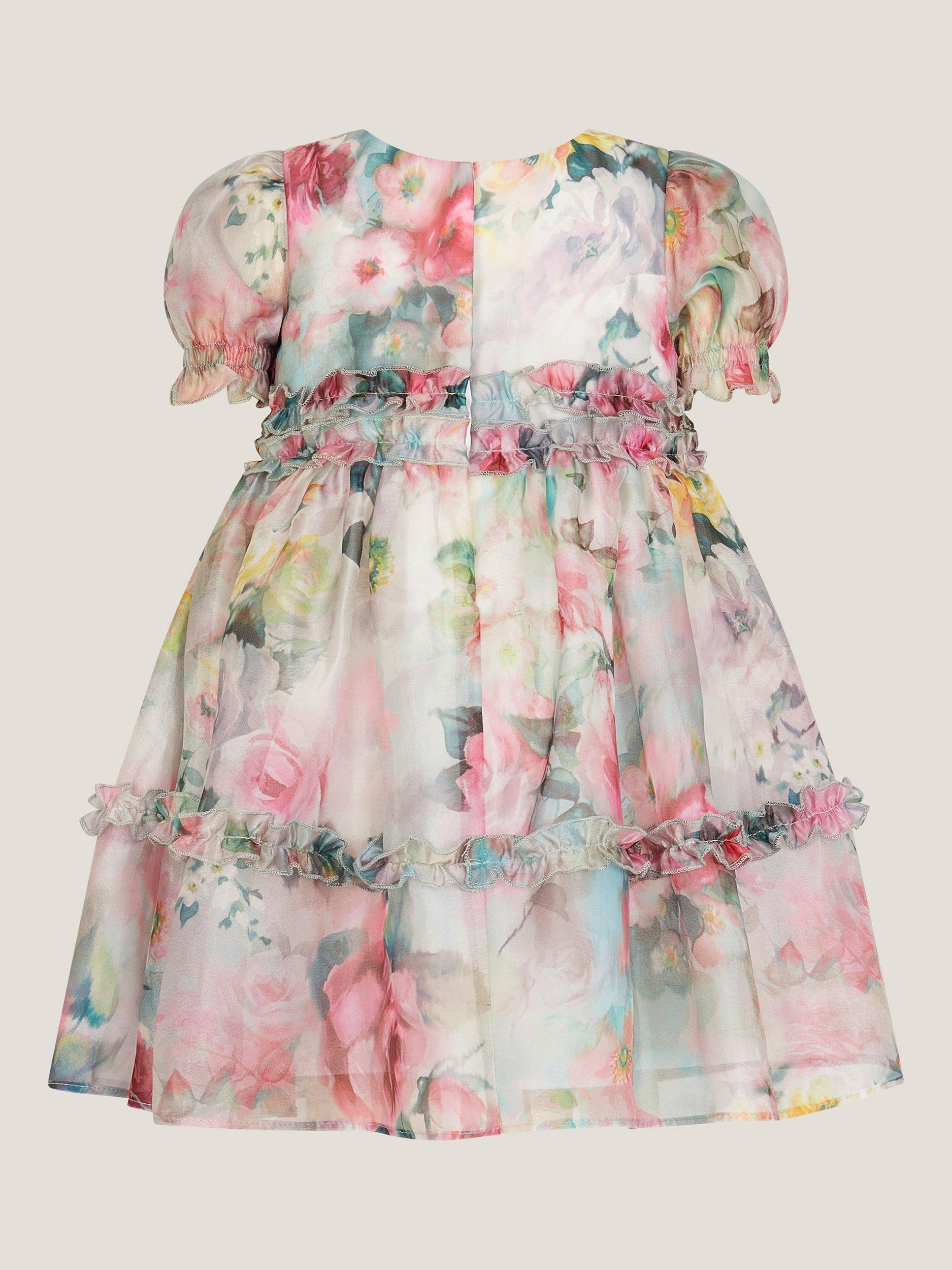 Product image 2 of 3, which shows Monsoon Baby Puff Party Dress, Multi, 0-3 months