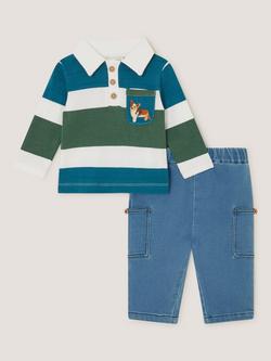 Monsoon Kids' Baby Digby Polo Top and Joggers Set, Blue/Multi, Blue/Multi